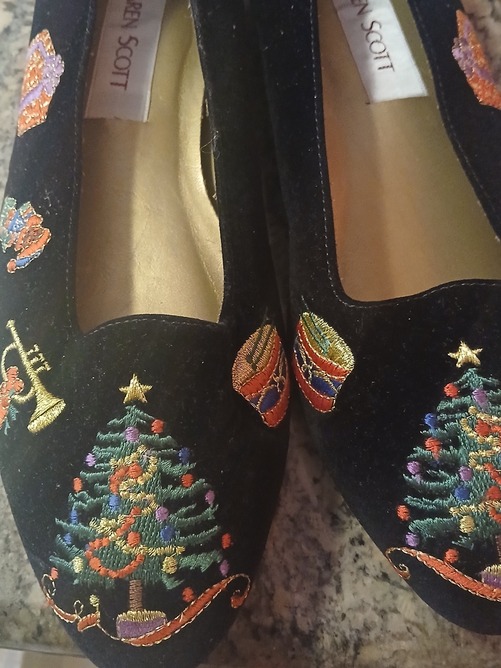 Karen Scott Black Velvet Embroidered Holiday Loafers - Picture 3 of 4